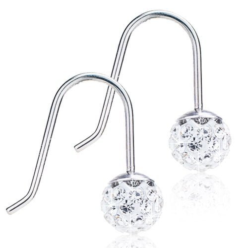 Elegant crystal ball drop earrings with silver hooks, featuring sparkling clear crystals for a sophisticated look.