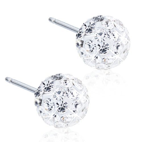 Elegant crystal stud earrings featuring a round design with sparkling facets and silver posts, perfect for adding a touch of glamour.
