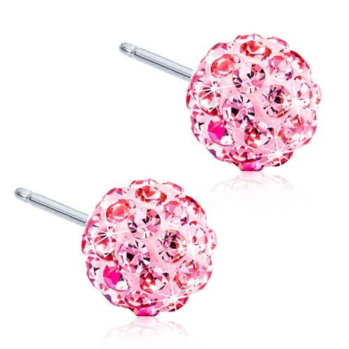 Pink crystal stud earrings featuring a spherical design with sparkling rhinestones, perfect for adding elegance to any outfit.