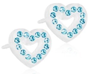 Heart-shaped earrings adorned with blue crystals, featuring a cut-out heart design, perfect for adding a touch of elegance.