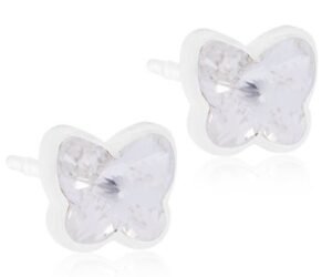 Elegant butterfly-shaped crystal earrings in silver setting, featuring sparkling clear stones for a stylish accessory.